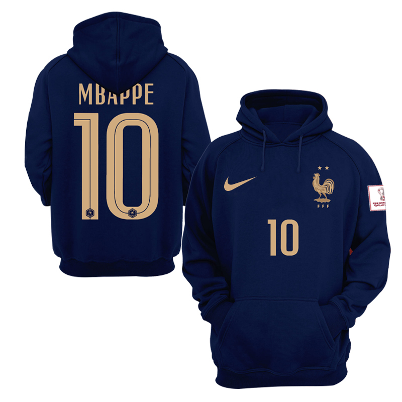 Men's France #10 Mbappe FIFA World Cup Soccer Hoodie Navy 001